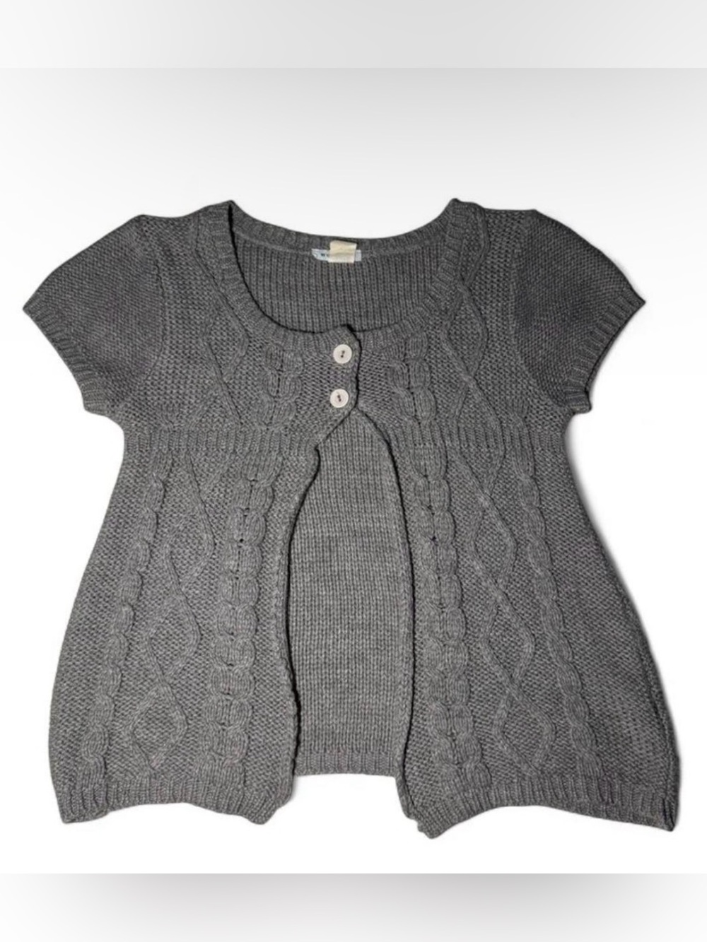Vintage Y2K Wet Paint Grey babydoll sweater cable knit button up shrug top 🪩